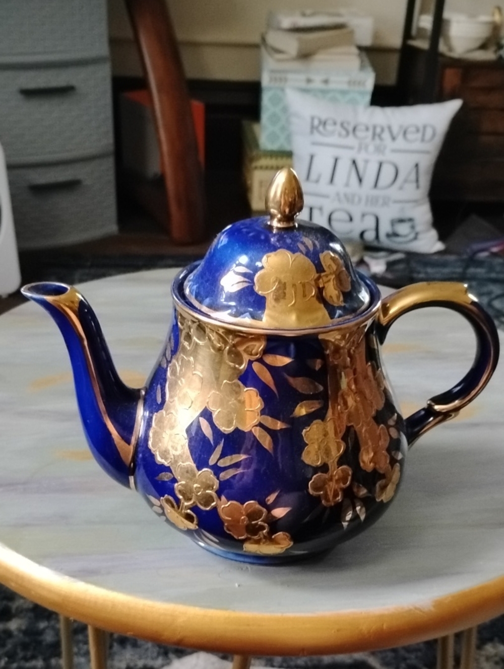 Arthur Wood Vintage Elegant Blue and Gold Floral Teapot - Decorative Home Art